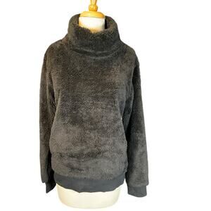 Lukka Lux Women's Sherpa Pullover Black Long Sleeve Pockets Turtle Neck Medium